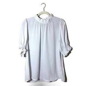 Halogen Elegant White Women's Short Sleeved Ruffle Top Size Large